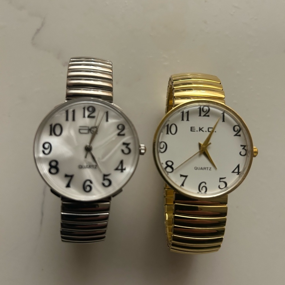 E.K.O. New Silver and Gold Quartz unisex stretch band Watches (buy gets the set)